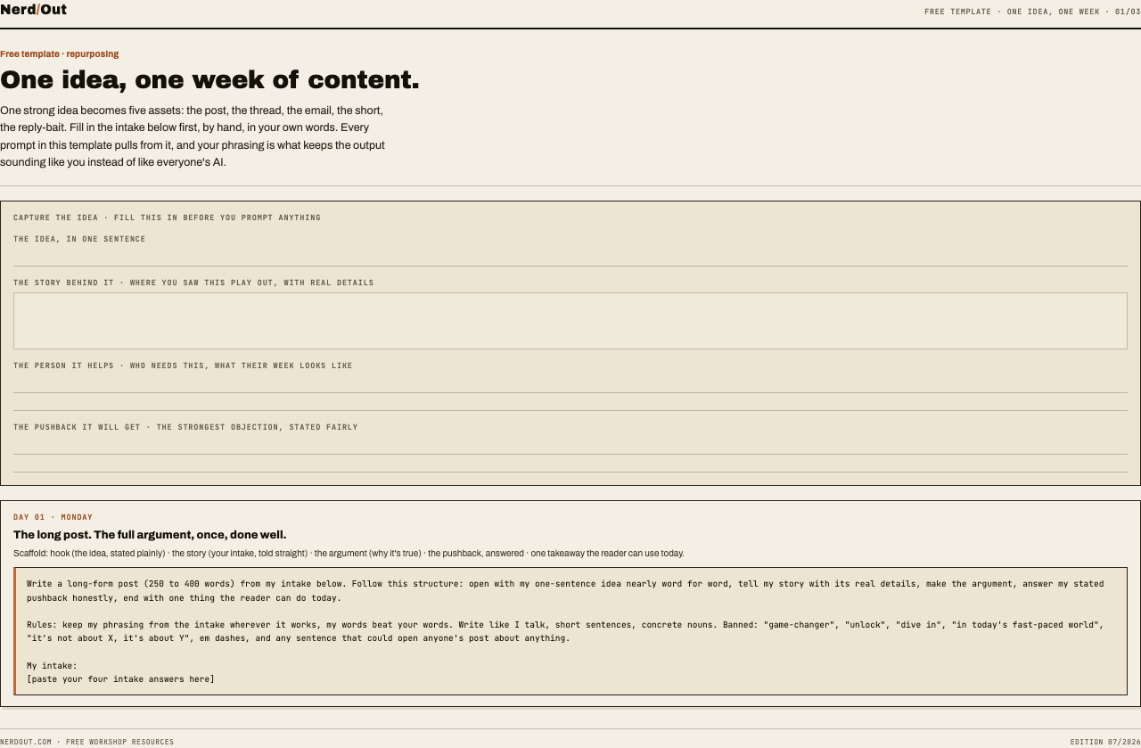 Preview of One Idea, One Week of Content — template (Google Doc)